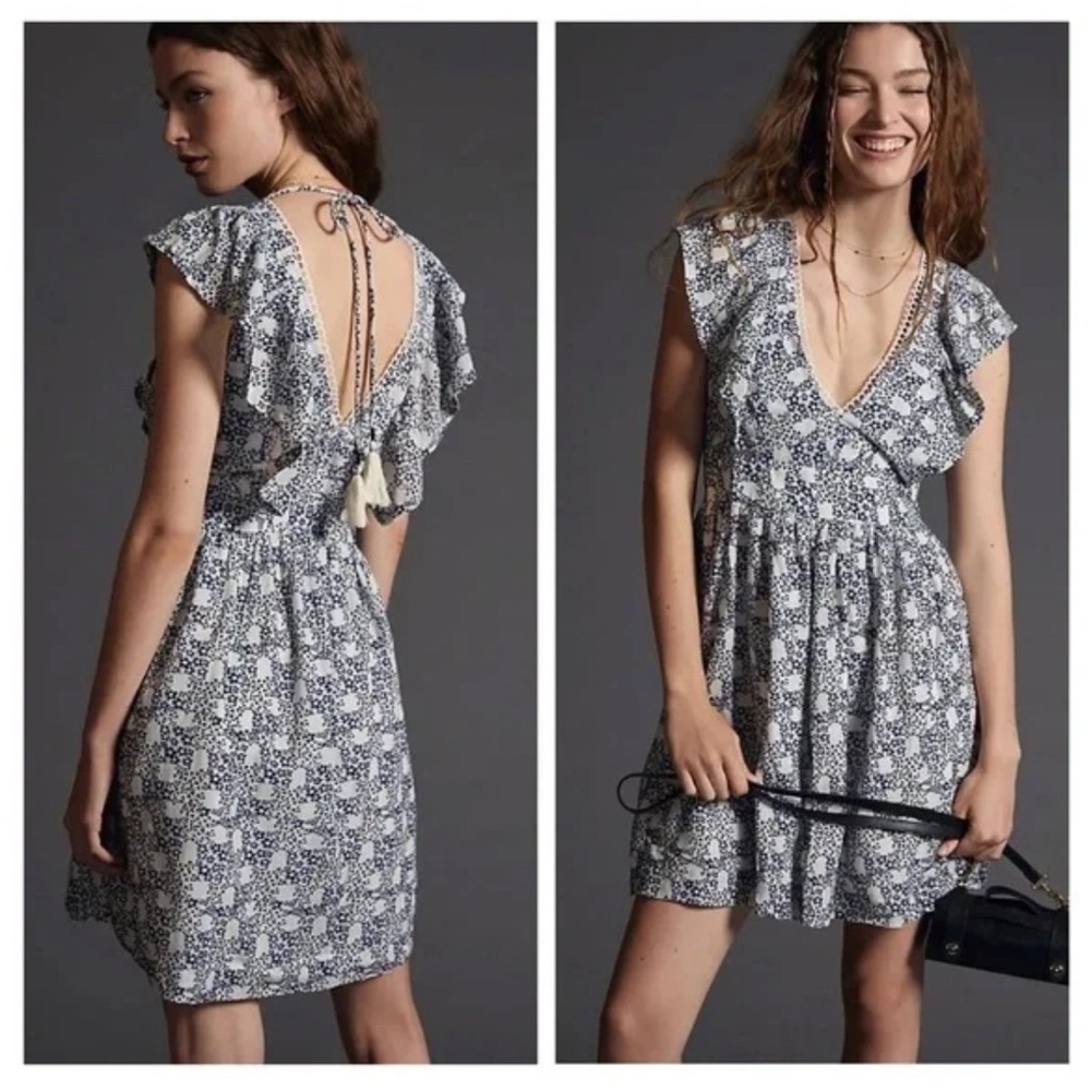 Anthropologie V-neck Plunge Motif Cottagecore Soft girl summer Mini Dress
